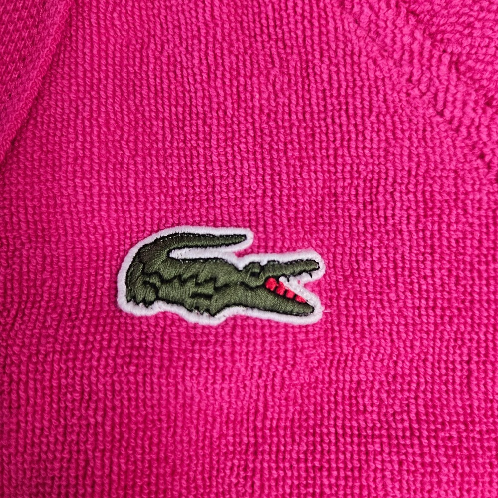 Lacoste Pink Cotton Terry Cloth Bathrobe Embroidered Logo Shawl Collar Robe - Picture 12 of 12